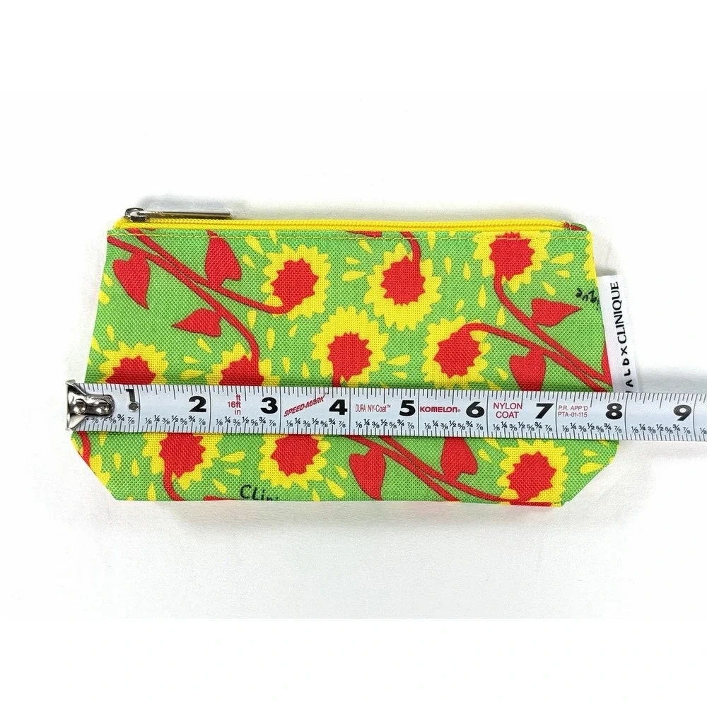Clinique x Donald Robertson Sunflower Makeup Bag Green Yellow Red Zip Pouch New